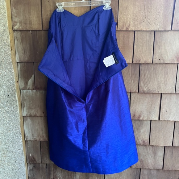 Alfred Sung Electric Blue Satin Strapless Formal Gown Dress Front Pleats Size 20 - Picture 14 of 16